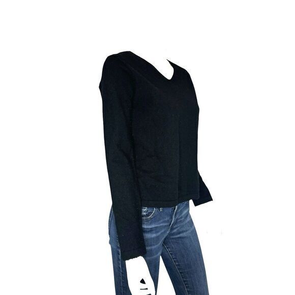 VINTAGE Black Wool Spandex V- Neck Pullover Sweater Women’s L Minimalist Career - Picture 3 of 4